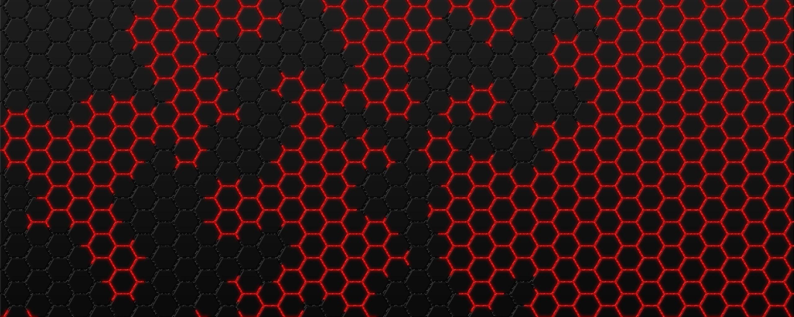 2560x1024 Black and Red Hexagon 2560x1024 Resolution Wallpaper, HD