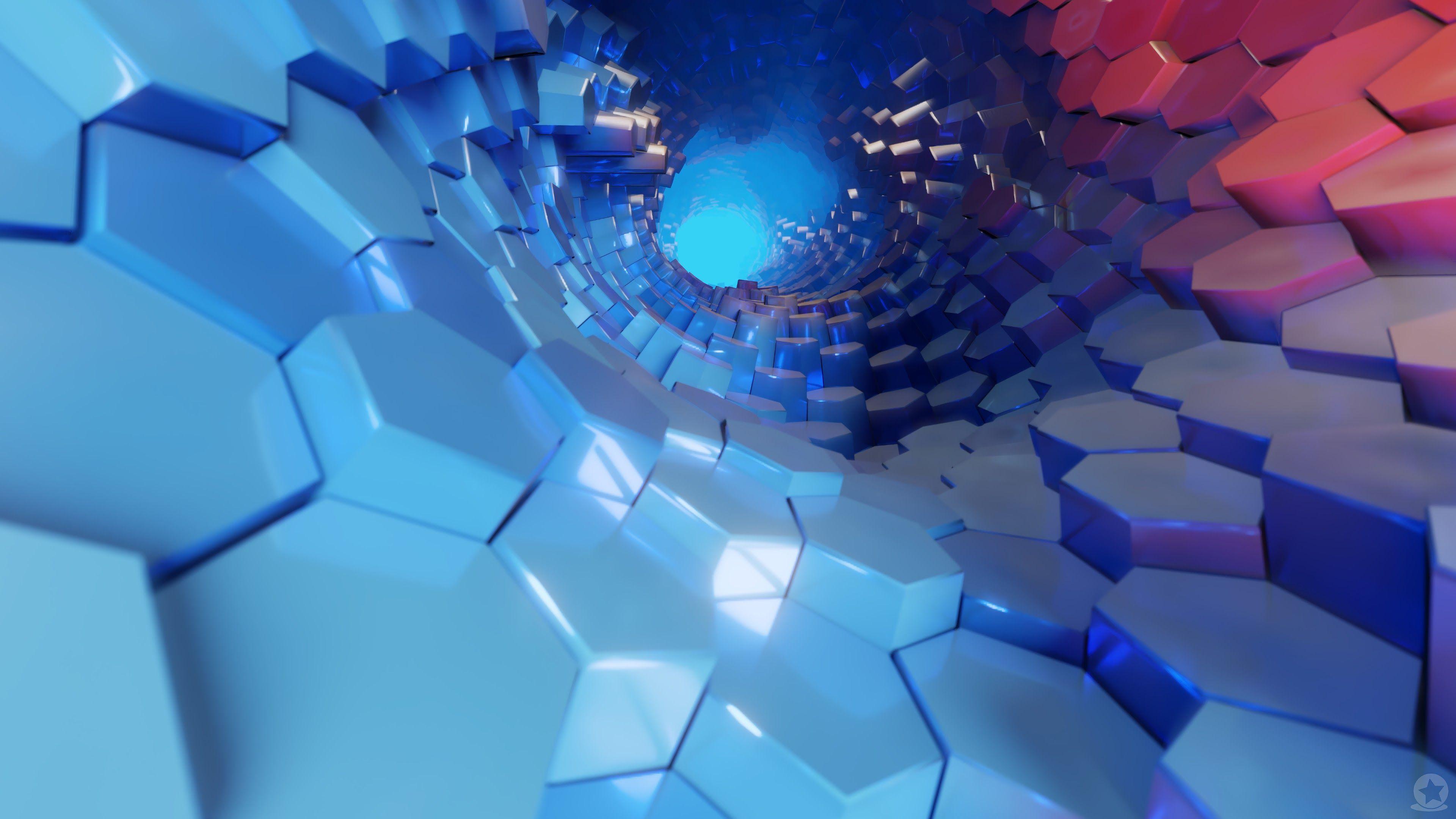 3840x2160 Hexagon 3D Blue Abstract 4K Wallpaper