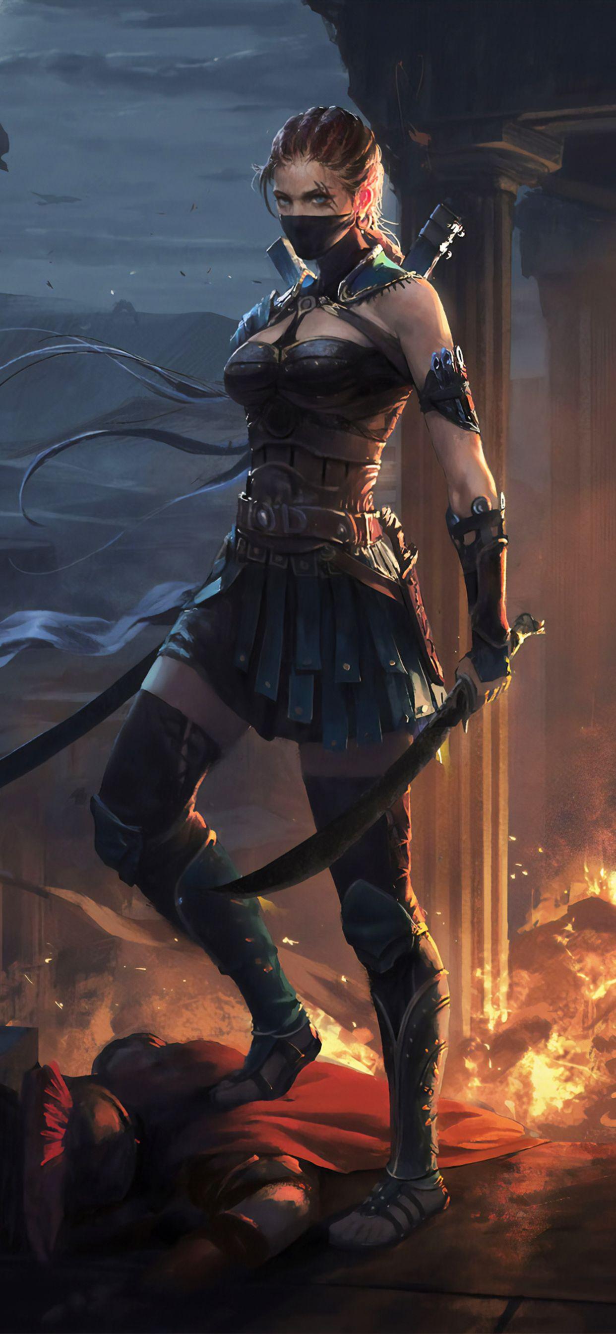 1242x2688 Ancient Warrior Girl iPhone XS MAX HD 4k Wallpaper