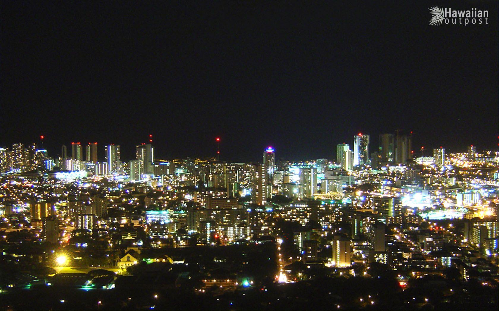 1680x1050 Free download Honolulu Night Wide Wallpaper 1680x1050 pixel City