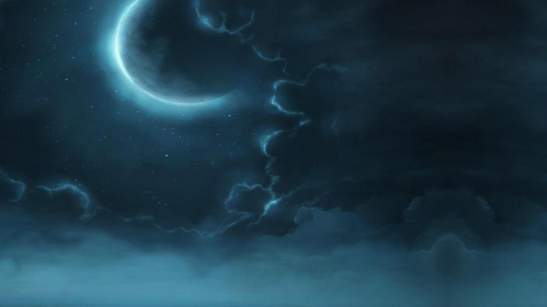 1920x1080 Ocean clouds moon fog moonlight wallpaper