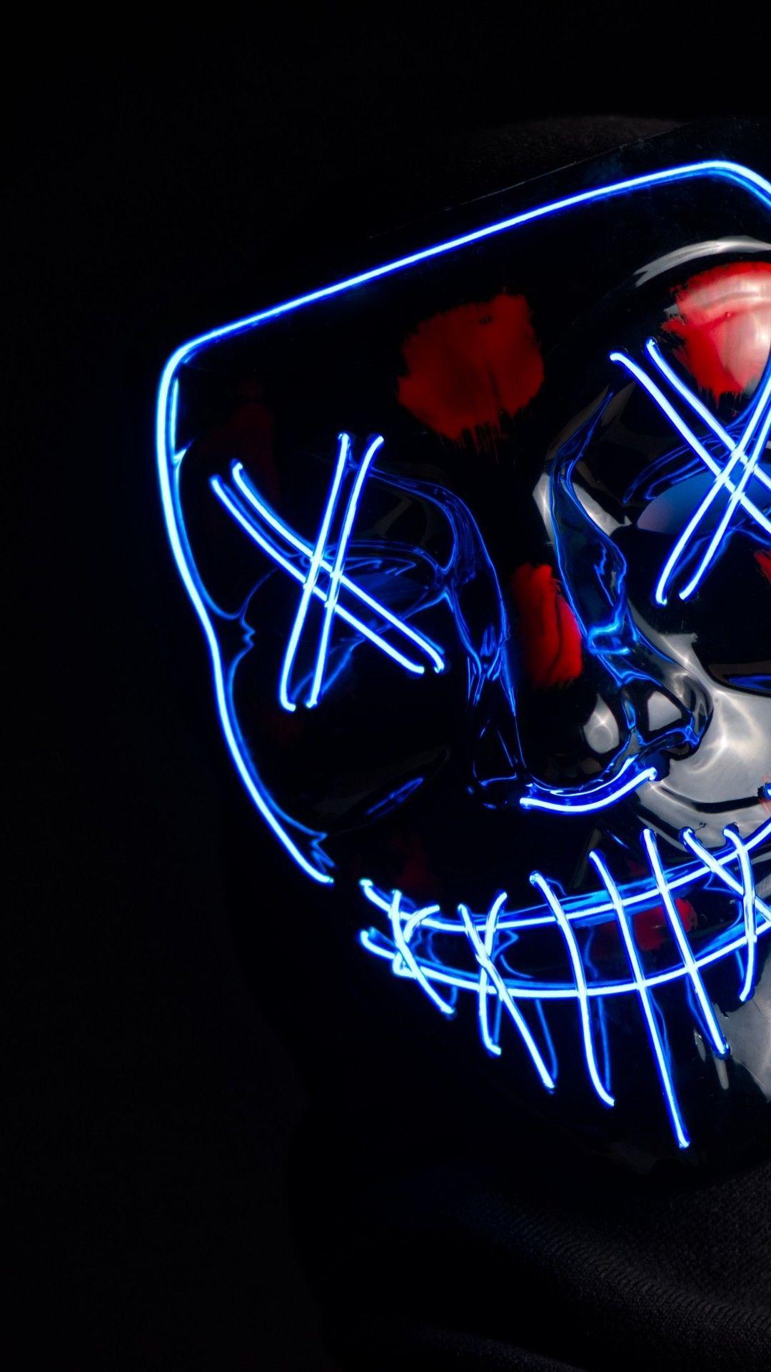 1080x1920 Download 1080x1920 Anonymous, Neon Mask, Creepy Wallpaper