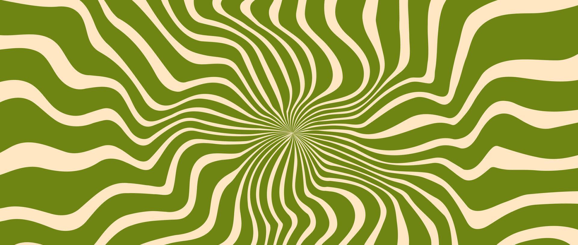 1920x815 Trippy burst lines background. Psychedelic wavy stripes wallpaper. Green groovy twisted sunburst swirl. Distorted curly wave texture design for poster, banner, flyer, cover, print