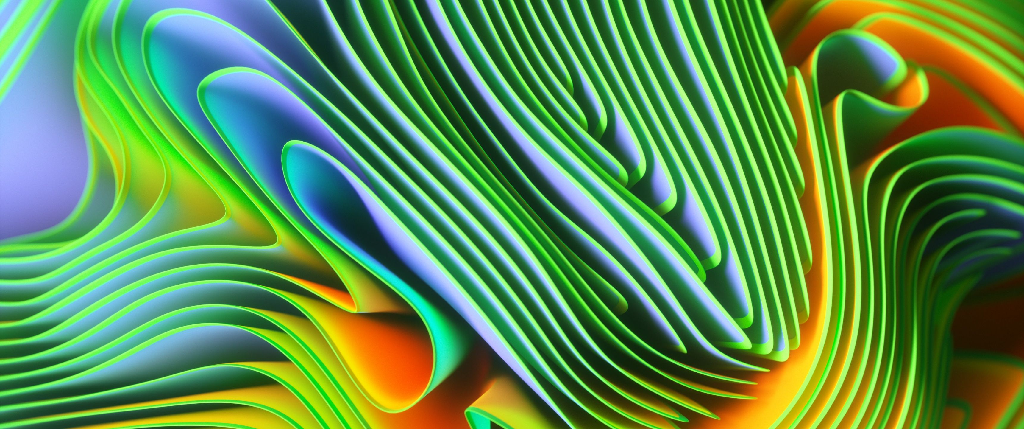 3440x1440 Twirls Wallpaper 4K, Green abstract, Colorful