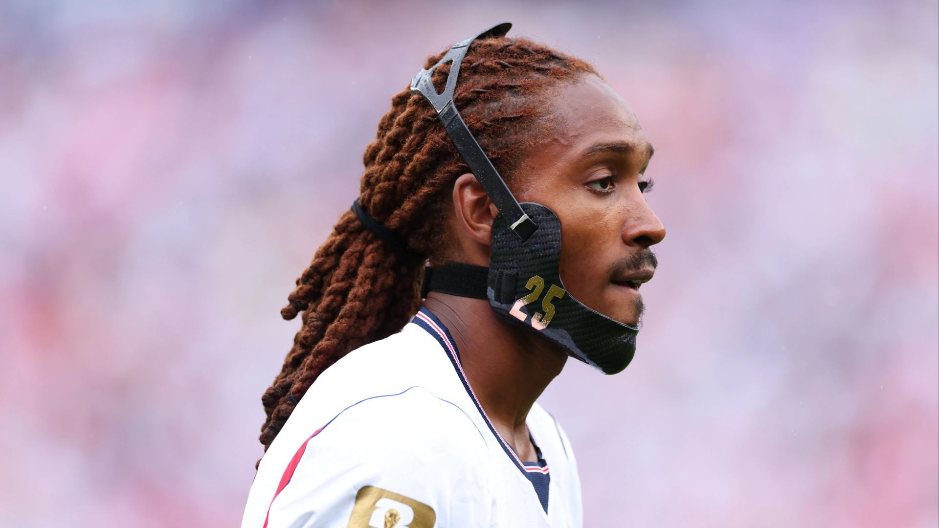 1920x1080 Why is Djed Spence wearing a protective mask on his chin during England vs DR Congo at World Cup 2026?