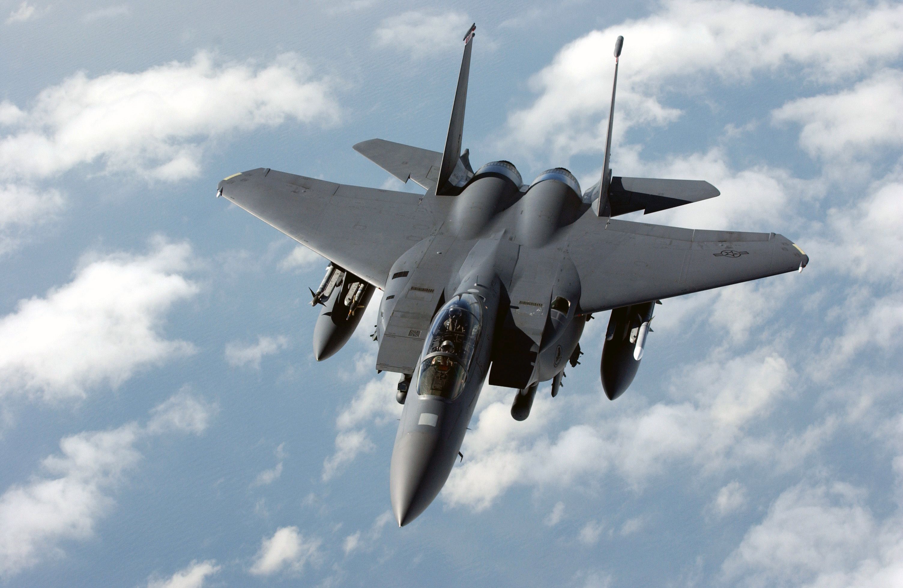 3008x1960 A US Air Force (USAF) 494th Fighter Squadron (FS), 48th Fighter Wing (FW), F 15E Strike Eagle Dual Role Fighter Aircraft, From RAF Lakenheath, Suffolk, England (ENG), Approaches The.jpeg
