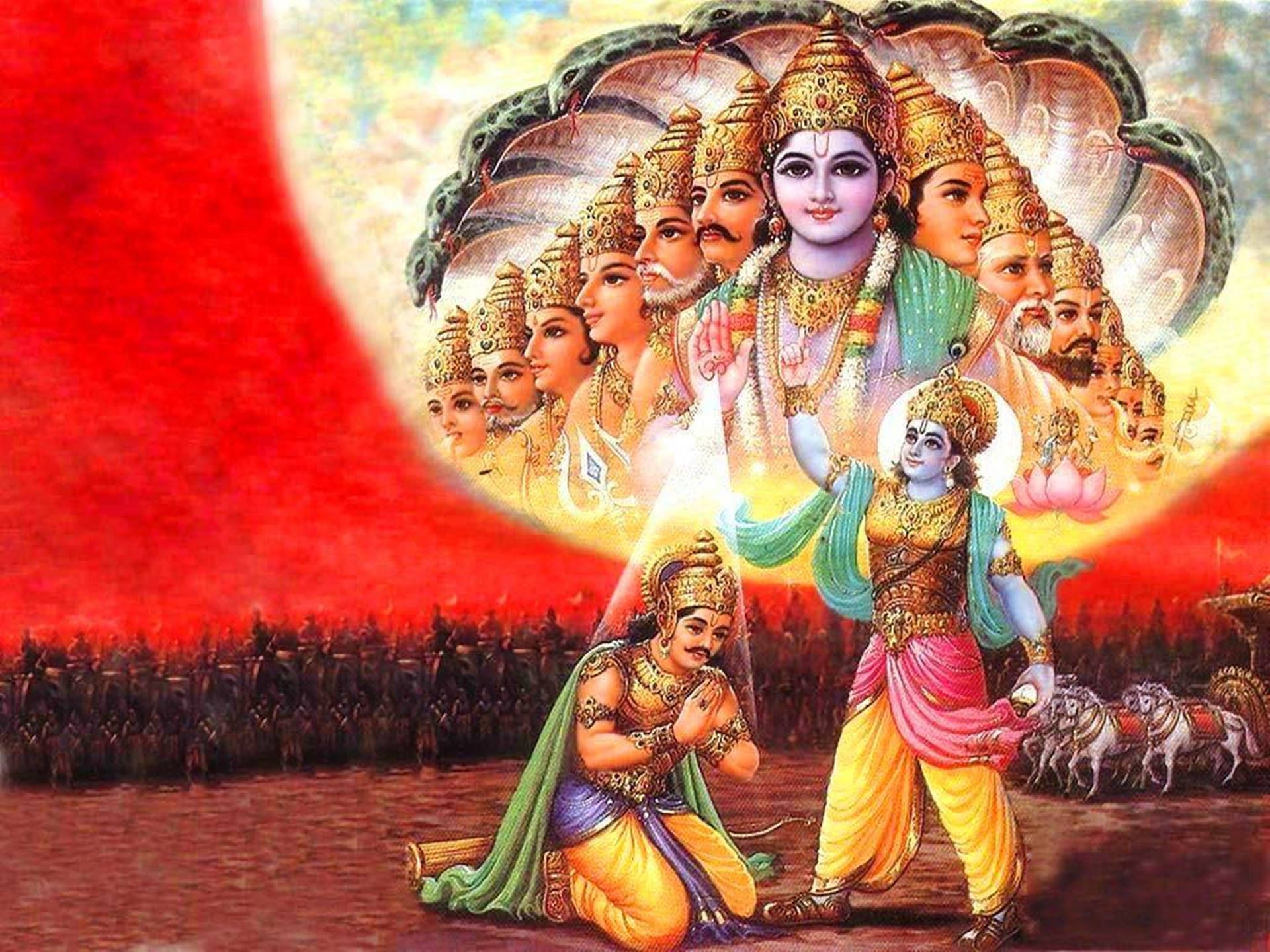 1920x1440 Lord Krishna 4k And Arjuna Mahabharata War Wallpaper