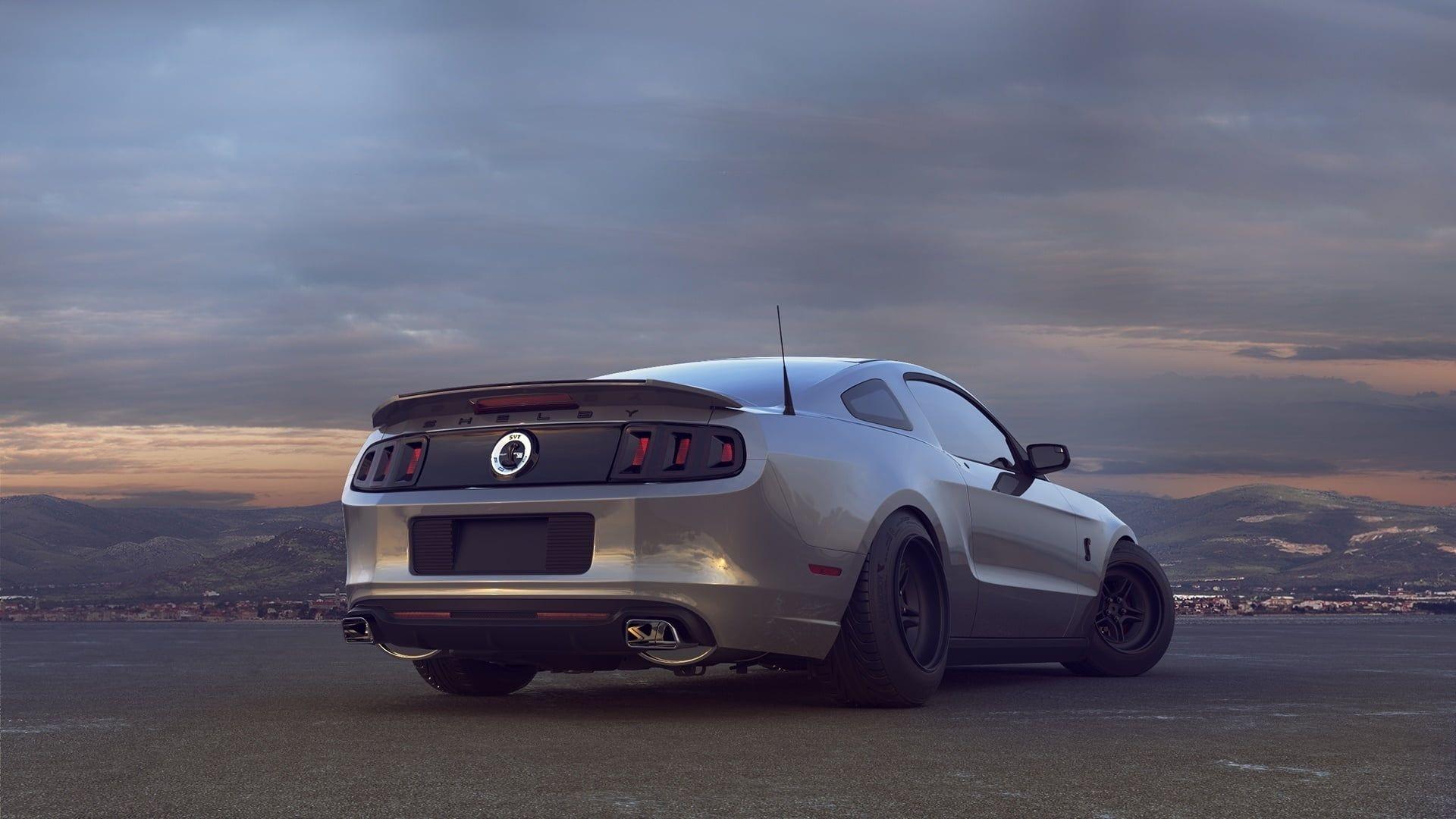 1920x1080 Silver ford mustang gt on gray concrete pavement HD wallpaper