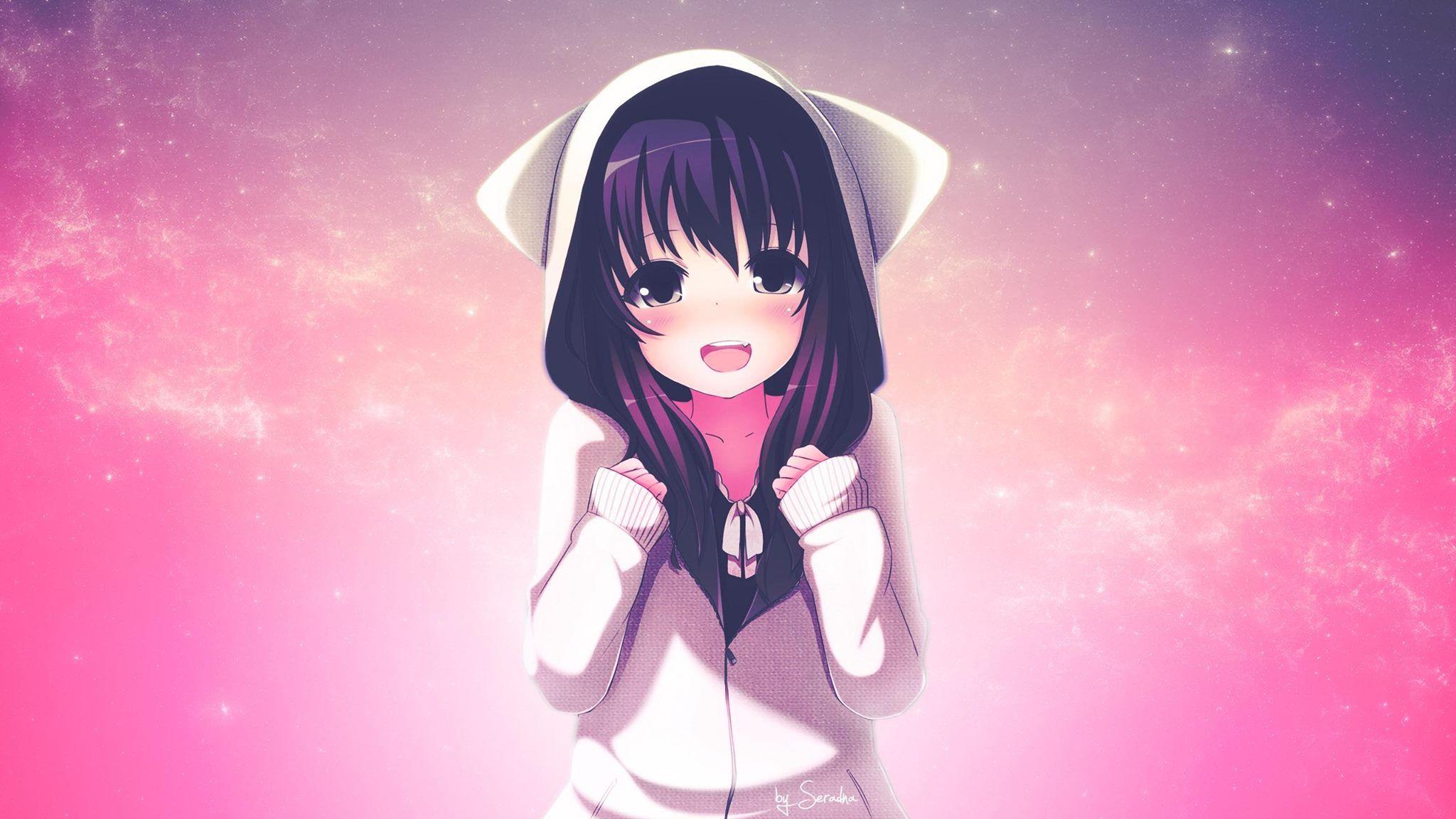 2048x1152 Anime Girl Wearing A Hoodie Wallpaperx1152