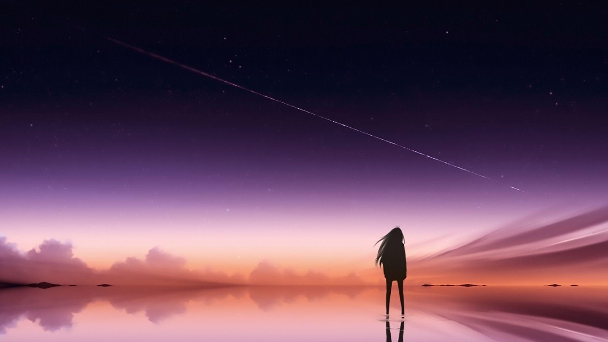 2048x1152 Anime Pink Sky Standing Alone 2048x1152 Resolution HD 4k