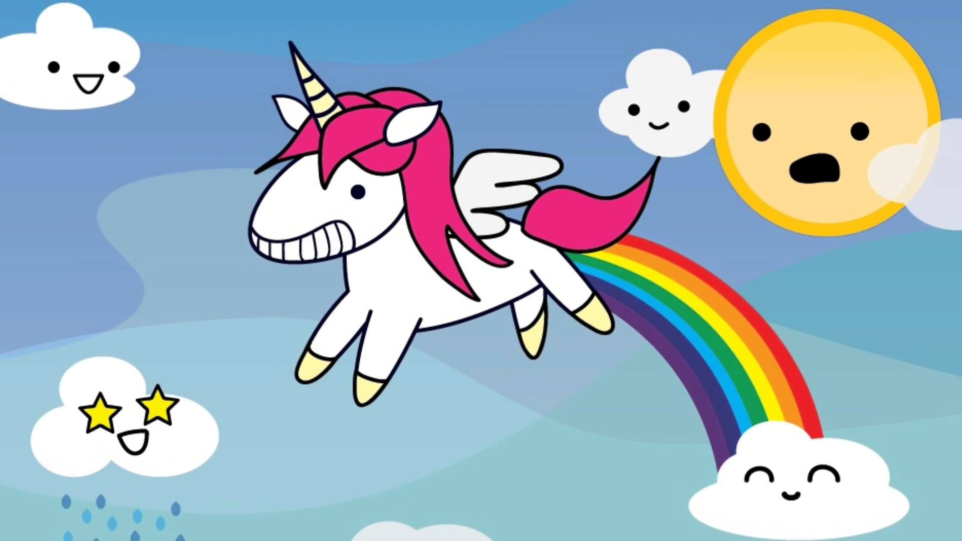 1920x1080 Unicorn With Mustache Kawaii Wallpaper Desktop. Collection