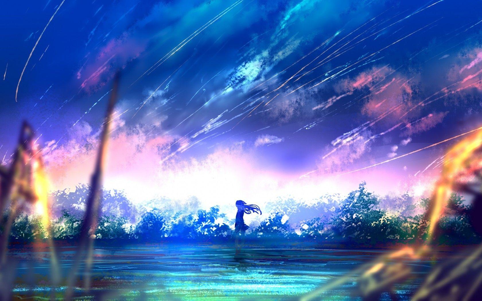 1680x1050 Download 1680x1050 Anime Girl, Falling Stars, Scenic, Colorful