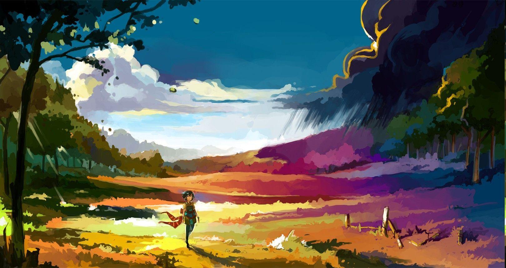 1620x859 anime, Landscape, Colorful Wallpaper HD / Desktop and Mobile