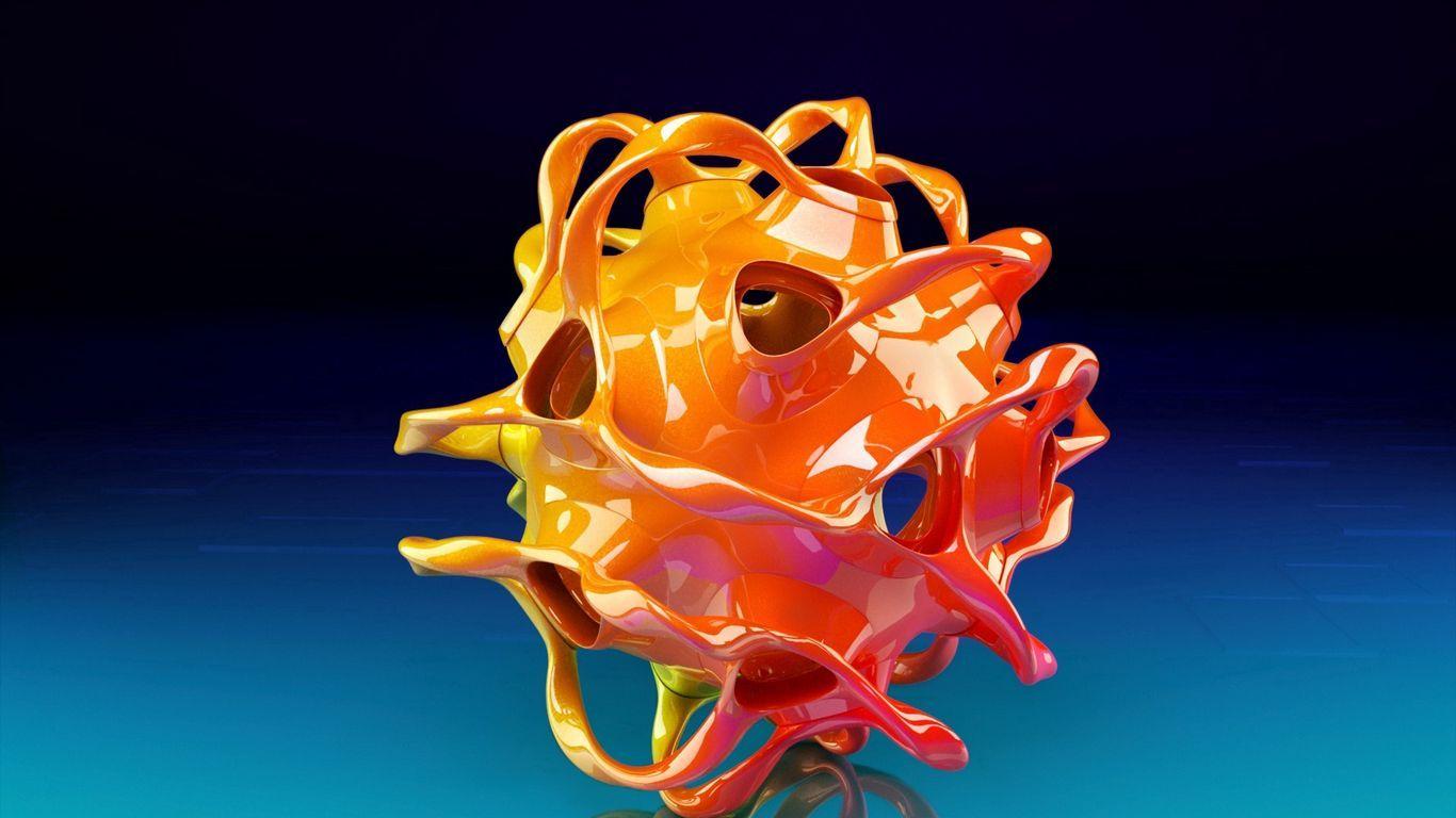 1366x768 Download wallpaper 1366x768 yellow, orange, liquid, form, color