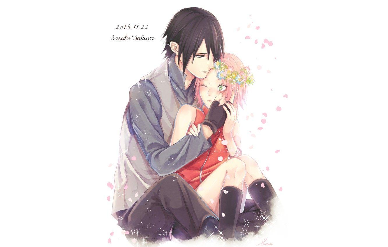 1332x850 Wallpaper romance, pair, Naruto, Naruto, wreath, Sasuke Uchiha