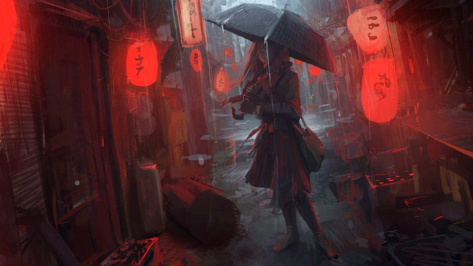 1920x1080 Anime girl in rain [1920x1080]