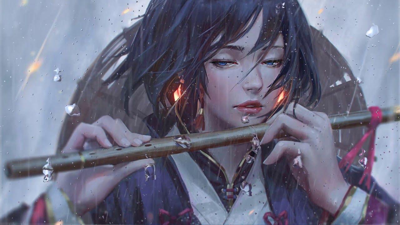1280x720 Girl With Flute In Rain Anime Live Wallpaper Free