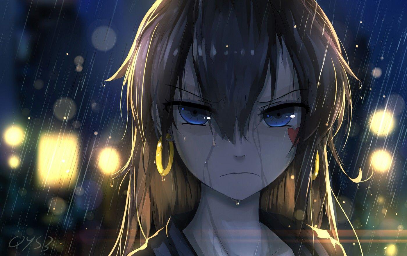 1400x880 blue eyes, original characters, 千夜QYS rain, anime girlsx880 Wallpaper