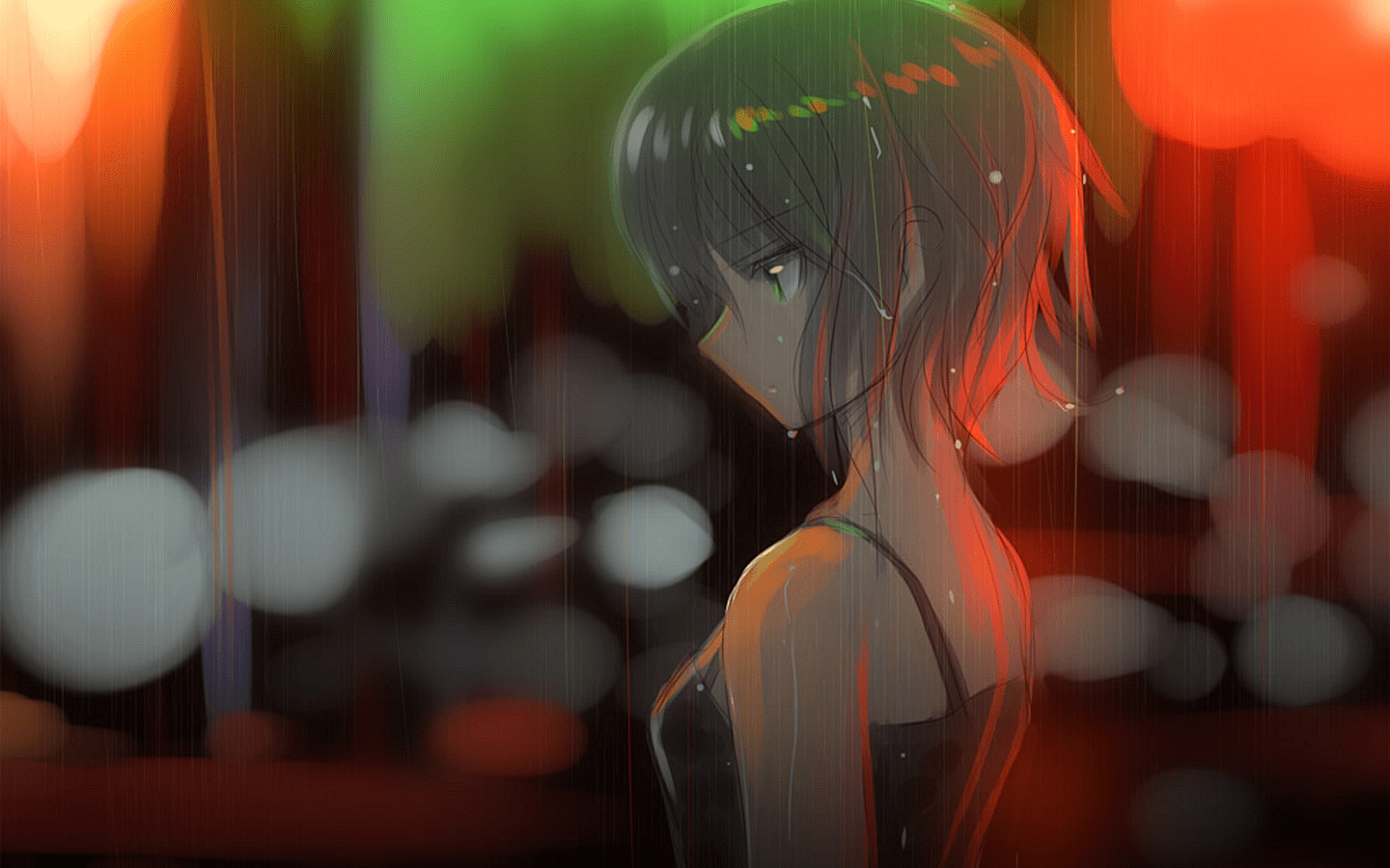 1440x900 rain multicolor wet green eyes anime girls /