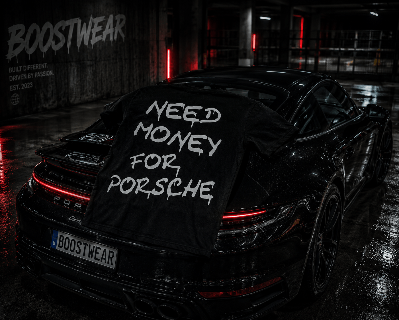 1401x1123 NEED MONEY FOR PORSCHE Backprint Premium T Shirt