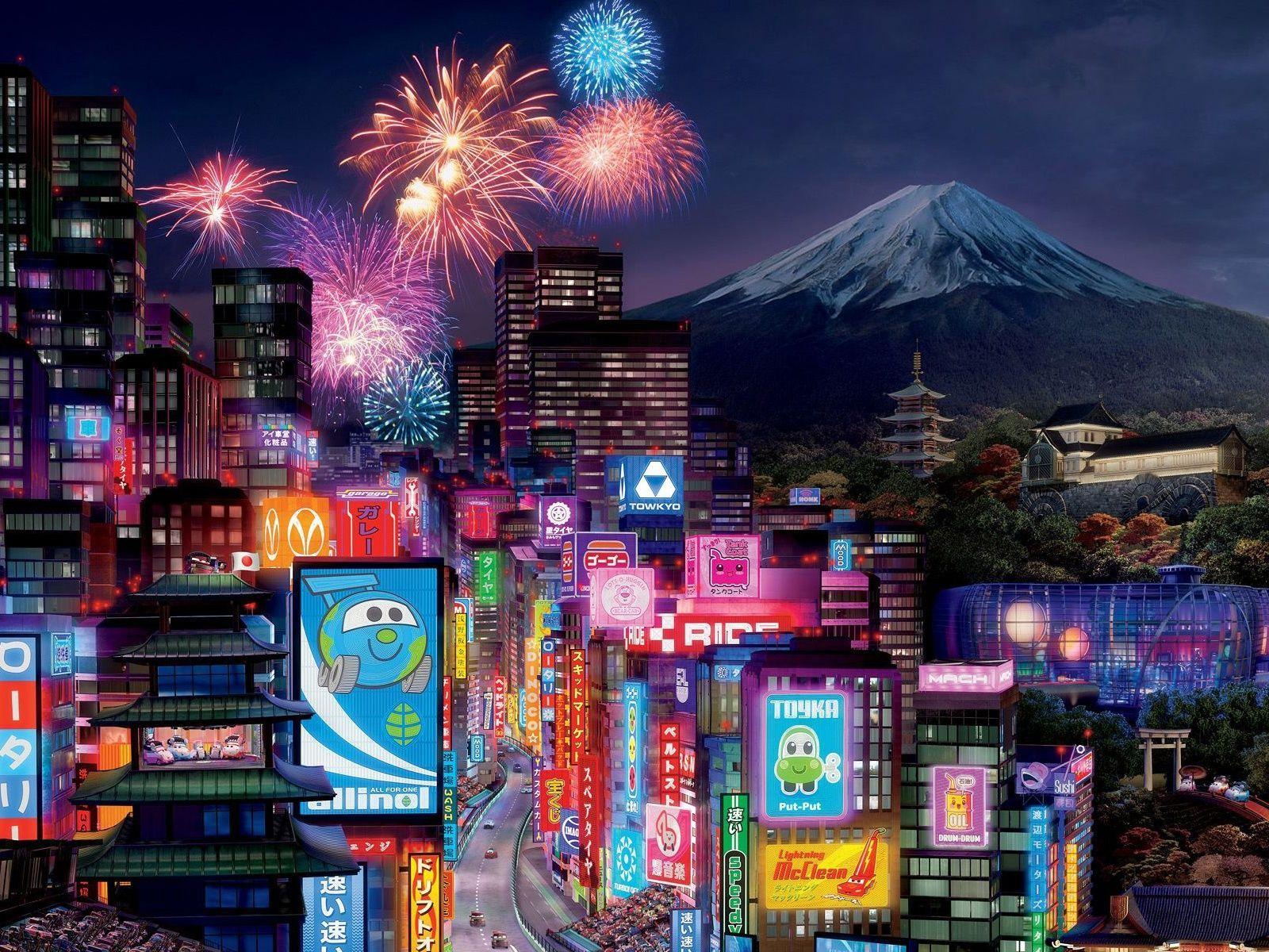 1600x1200 thành phố anime Nhật Bản.  Cars 2 - Thành phố Tokyo dễ thương - Kawaii Japanese