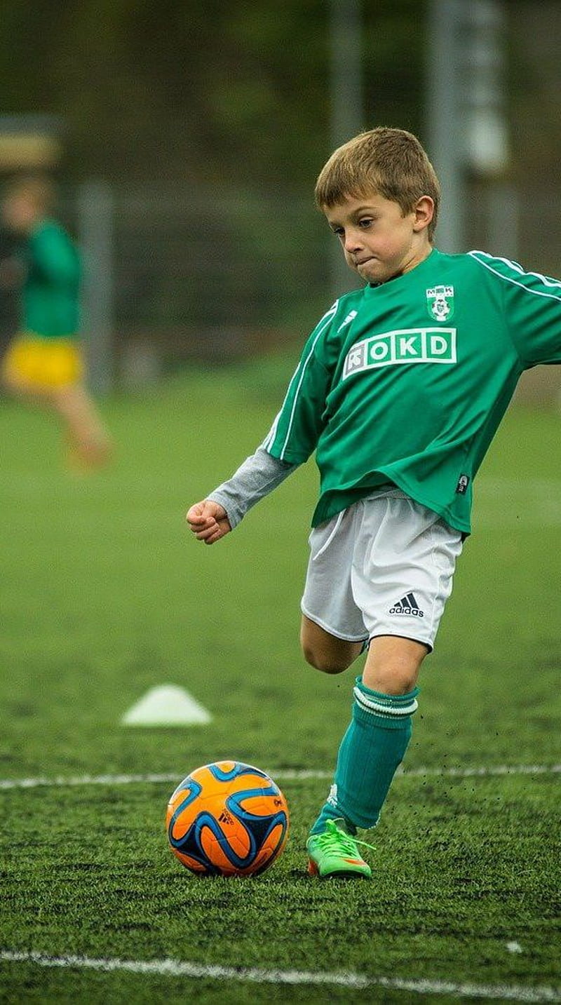 800x1433 Football kick by child, football kick, footballer child, HD phone wallpaper