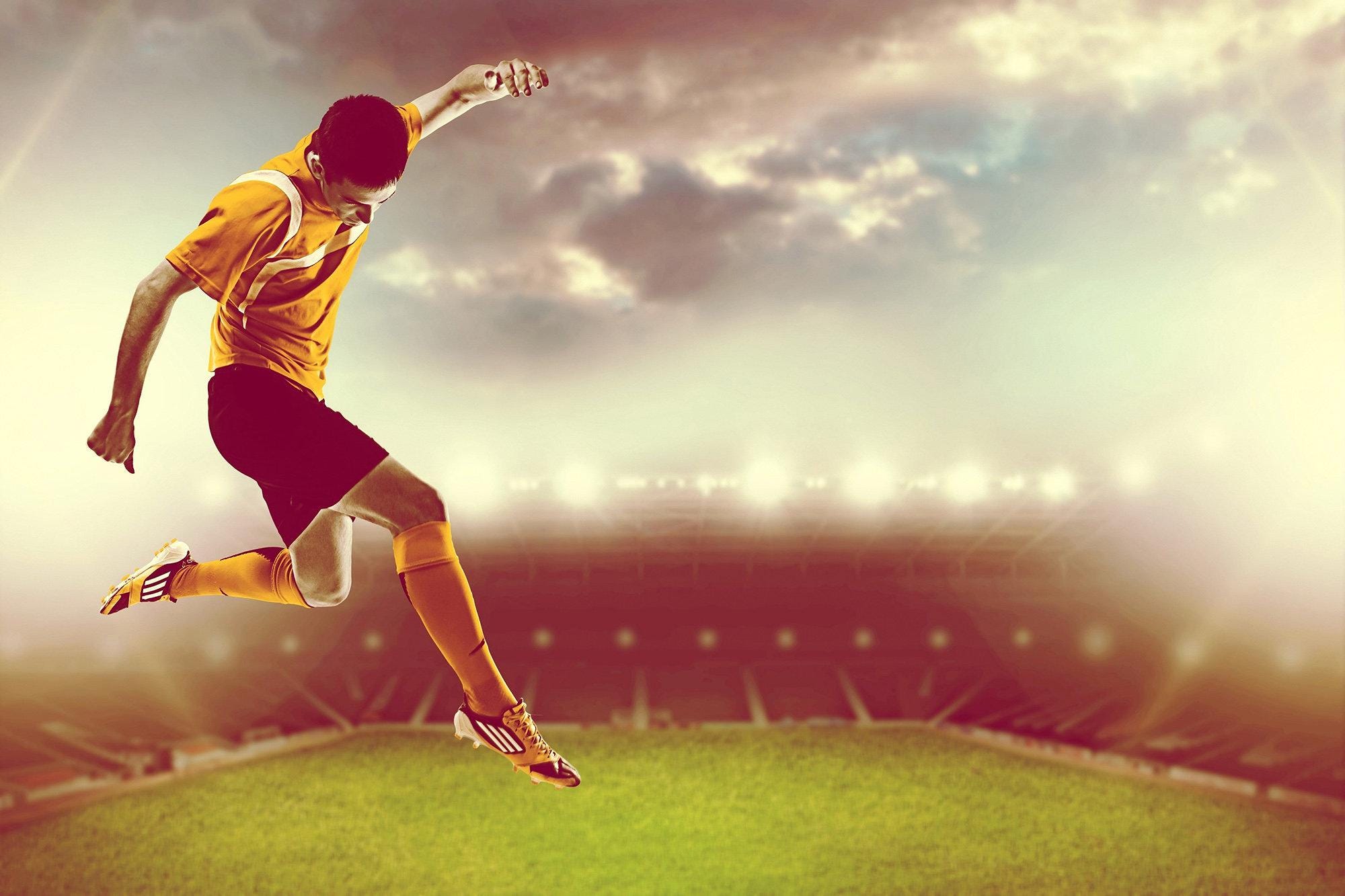 2000x1333 Dynamic Soccer Player Wallpaper, Stadium Sports Wall Mural for Bedroom, Game Room, Kids Room