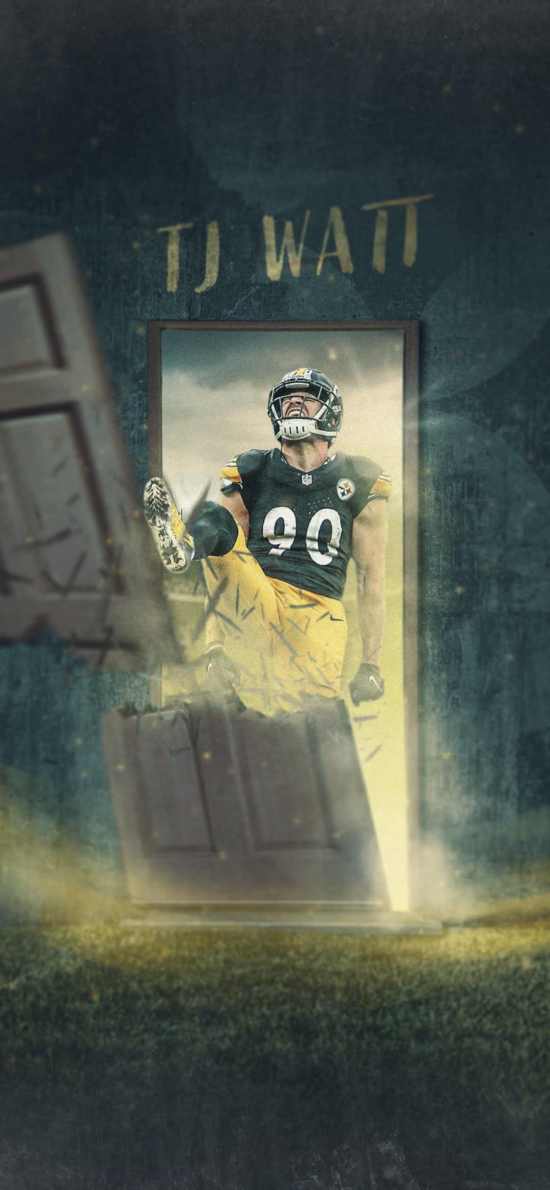 1080x2337 TJ Watt kicking down the door to another DPOY (OC Wallpaper)