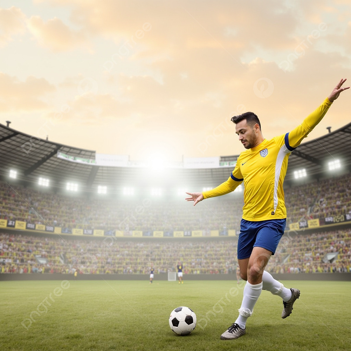 1200x1200 Soccer Or Football Player Is Kicking Ball On Stadium Soccer Or Football Player, Soccer, Space, Energy Background Image And Wallpaper for Free Download