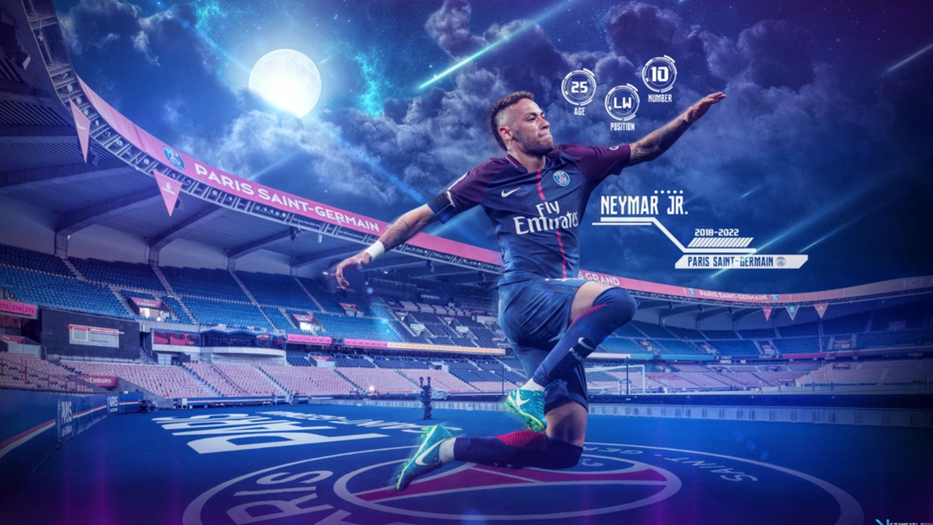 1920x1080 Neymar Jr, In Stadium Moon Sky Background HD PSG Wallpaper