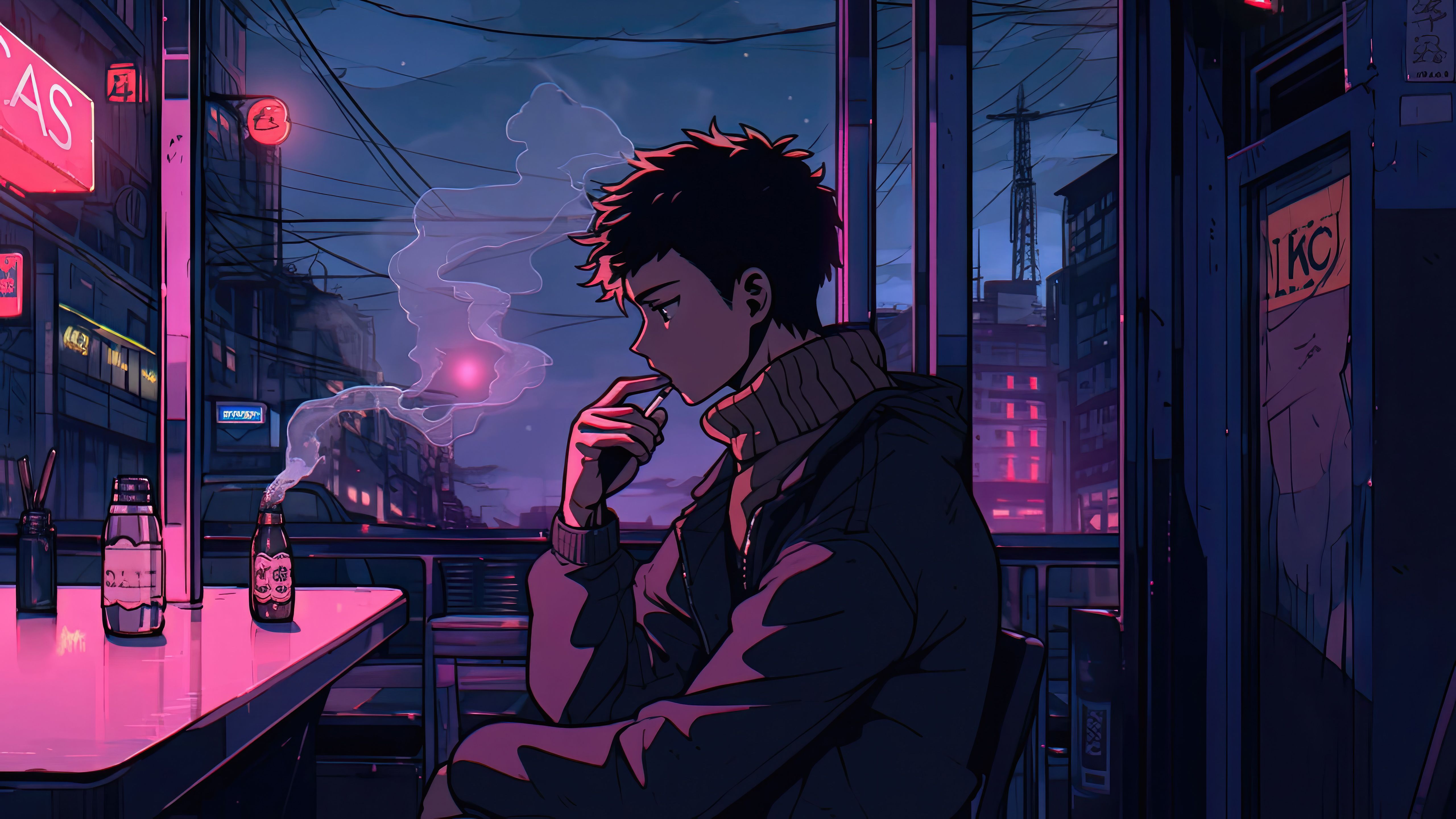 5120x2880 Lofi boy Wallpaper 4K, 5K, Retro style, Loneliness