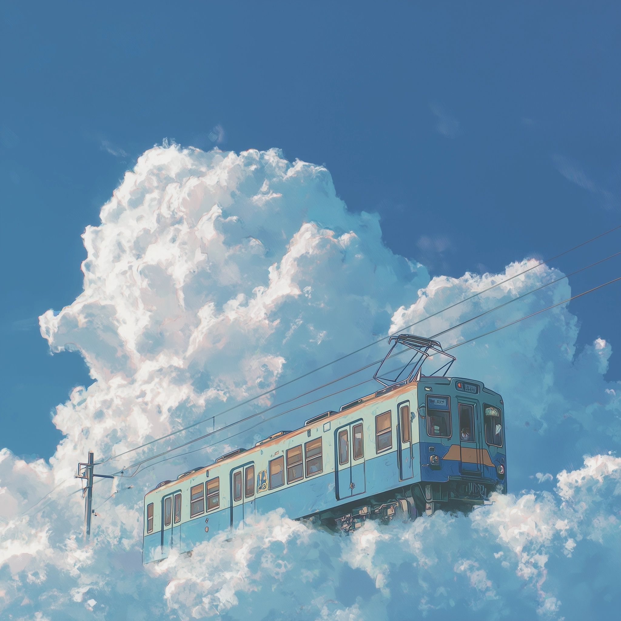 2048x2048 Lo Fi Album Cover: Retro Train In Blue Sky • PromptDen