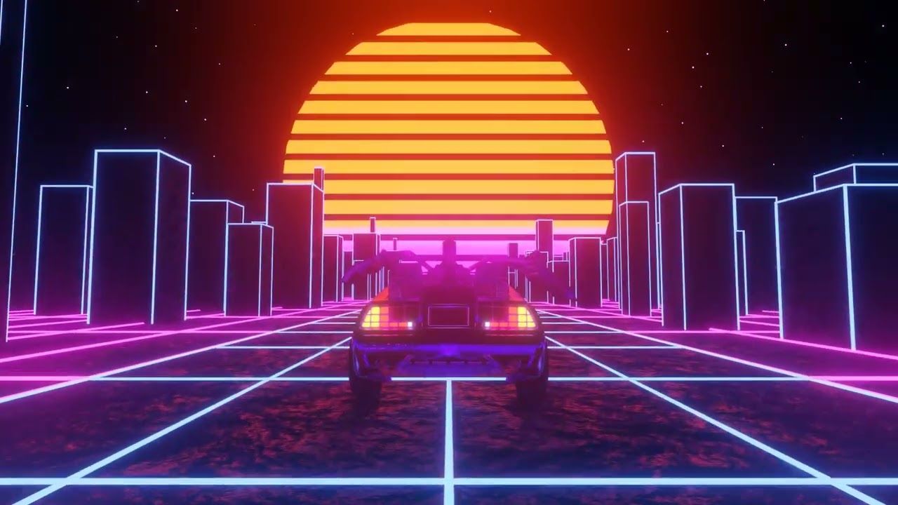 1280x720 Delorean Synthwave Retro Type Beat Neon Moving Lights VJ Futuristic Loop Vaporwave Live Wallpaper