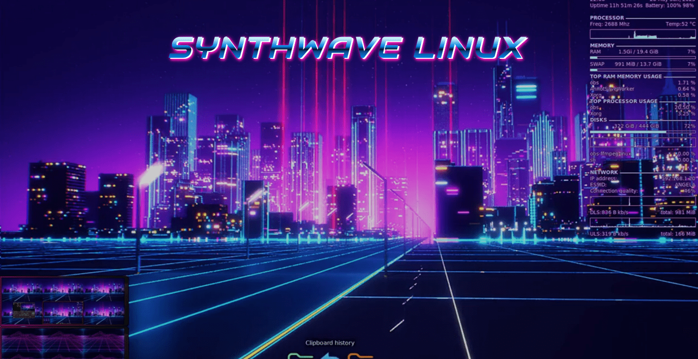 1436x739 Linux ✓: ::: R E T R O W A V E Linux :a