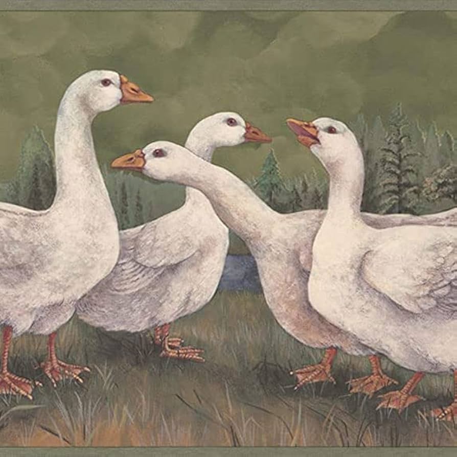 894x894 Concord WALLCOVERINGS ™ Country Geese Wallpaper Border, 9 x 15' Roll Wildlife Scenic Pond Design, Prepasted Washable Vinyl for Country Kitchens & Dens #CUP3352
