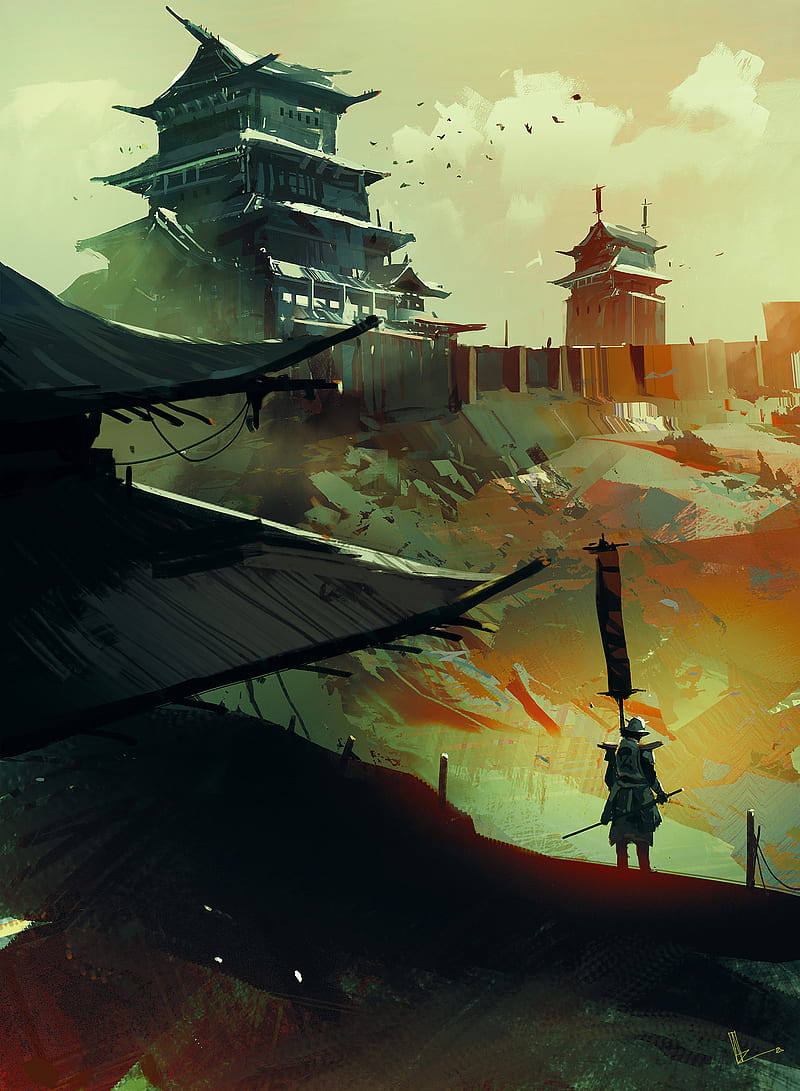800x1091 Samurai, pagoda, temple, architecture, art, HD phone wallpaper