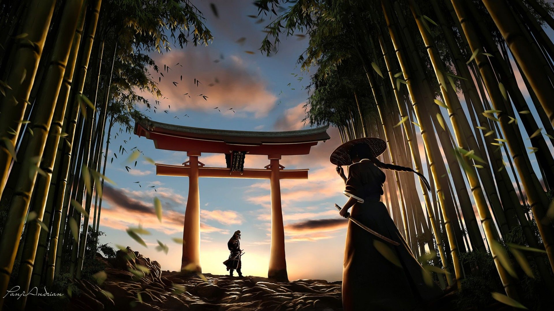1920x1080 Samurai Temple Wallpaper