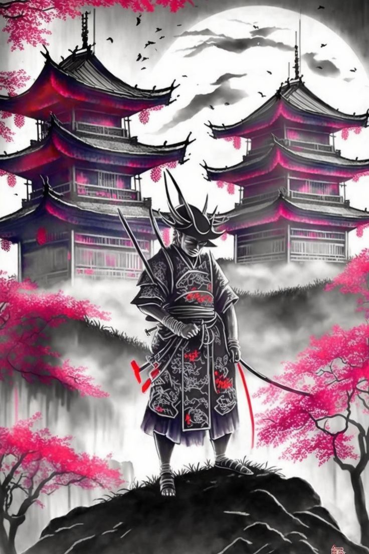 736x1104 Samurai Amidst Temples
