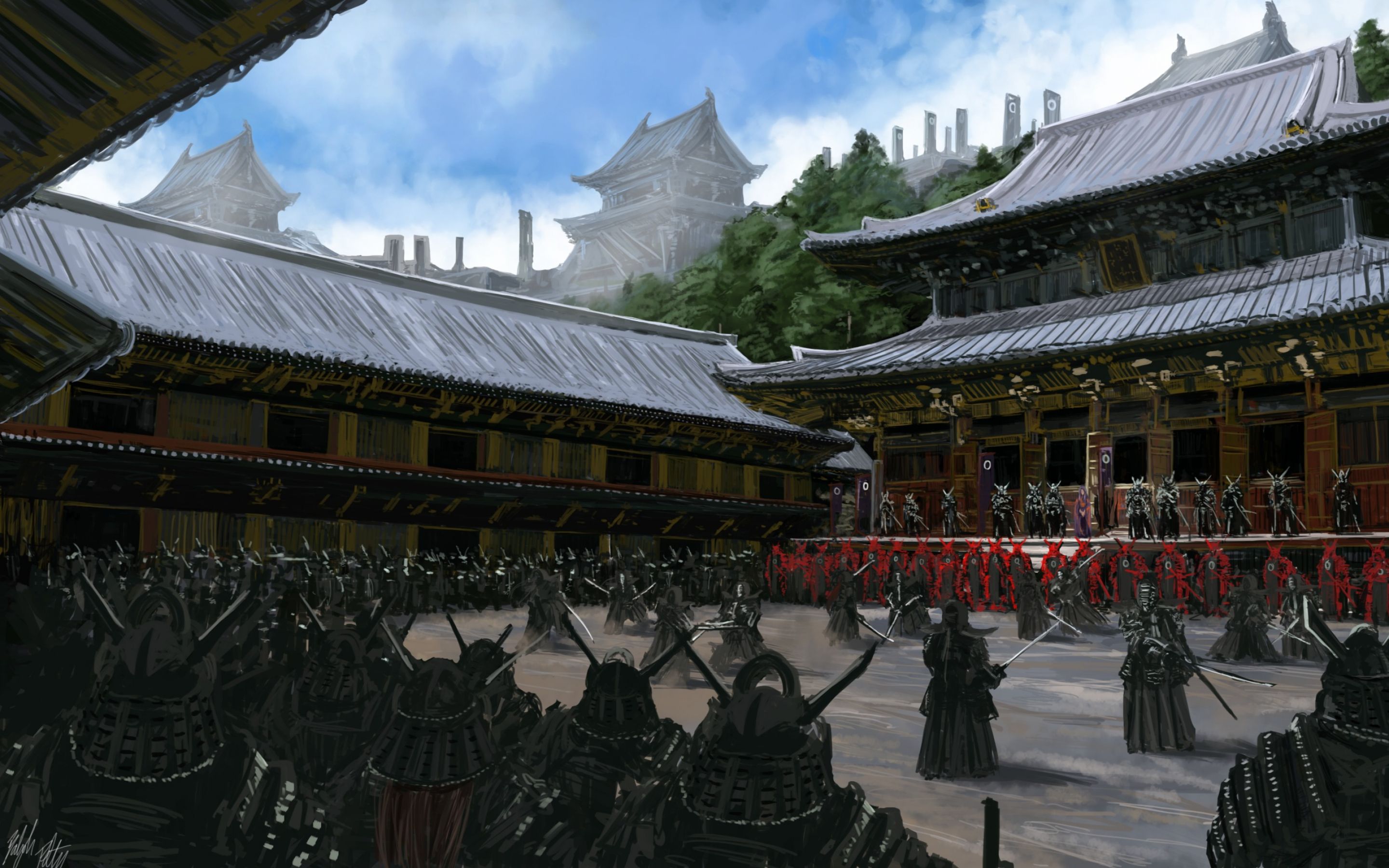 2880x1800 Wallpaper People Walking on The Street Near Brown and White Temple During Daytime, Background Free Image