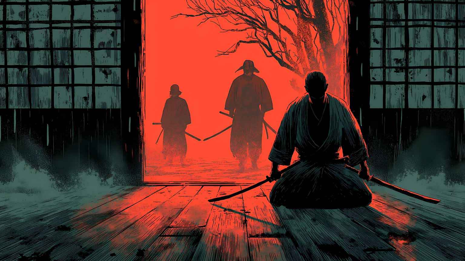 1536x864 Samurai at Temple Gate 4K Desktop Wallpaper