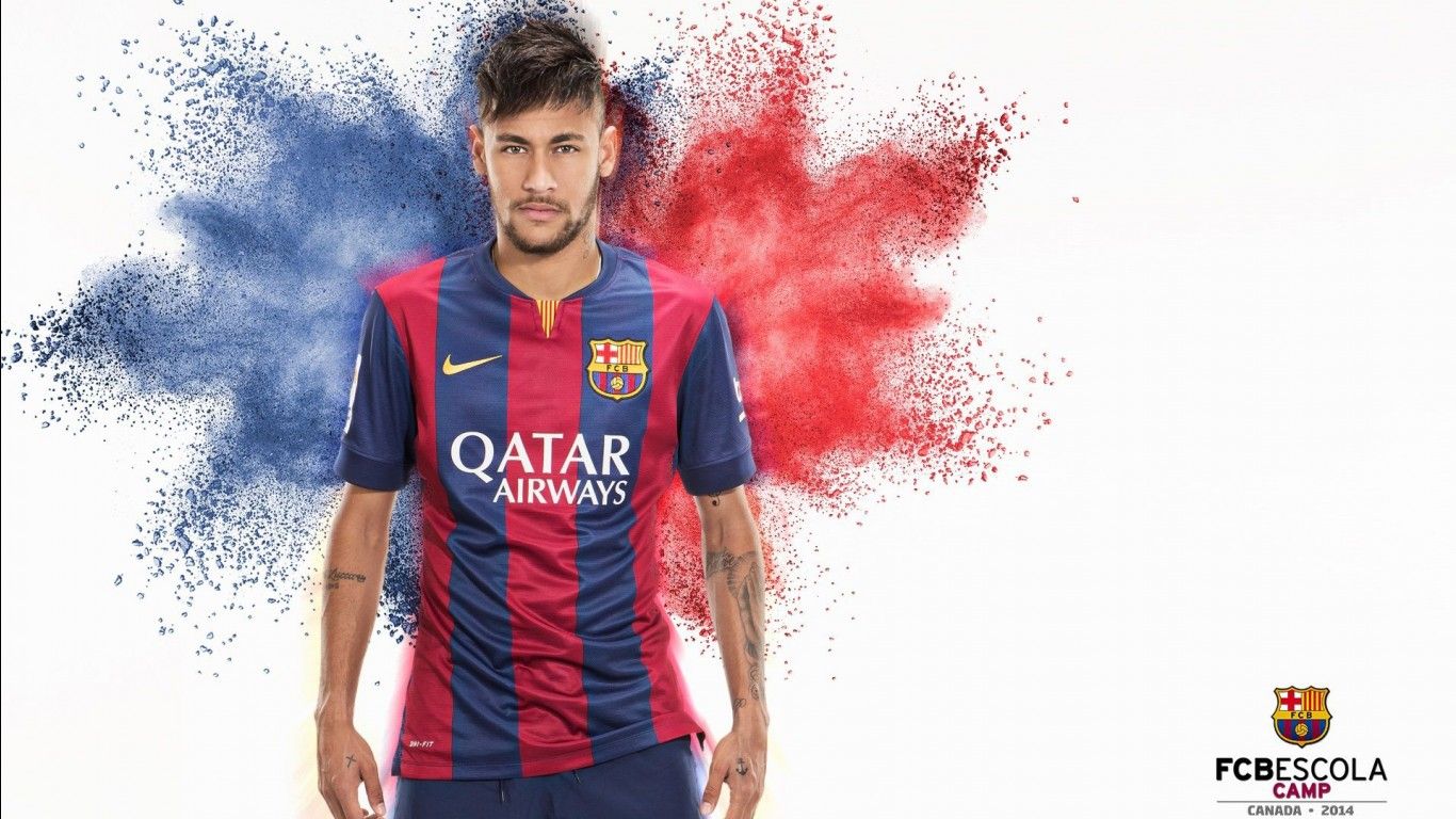 1366x768 Neymar Is Red Blue Powder Splash Background Wearing Red Blue Sport Dress HD Neymar Wallpaper