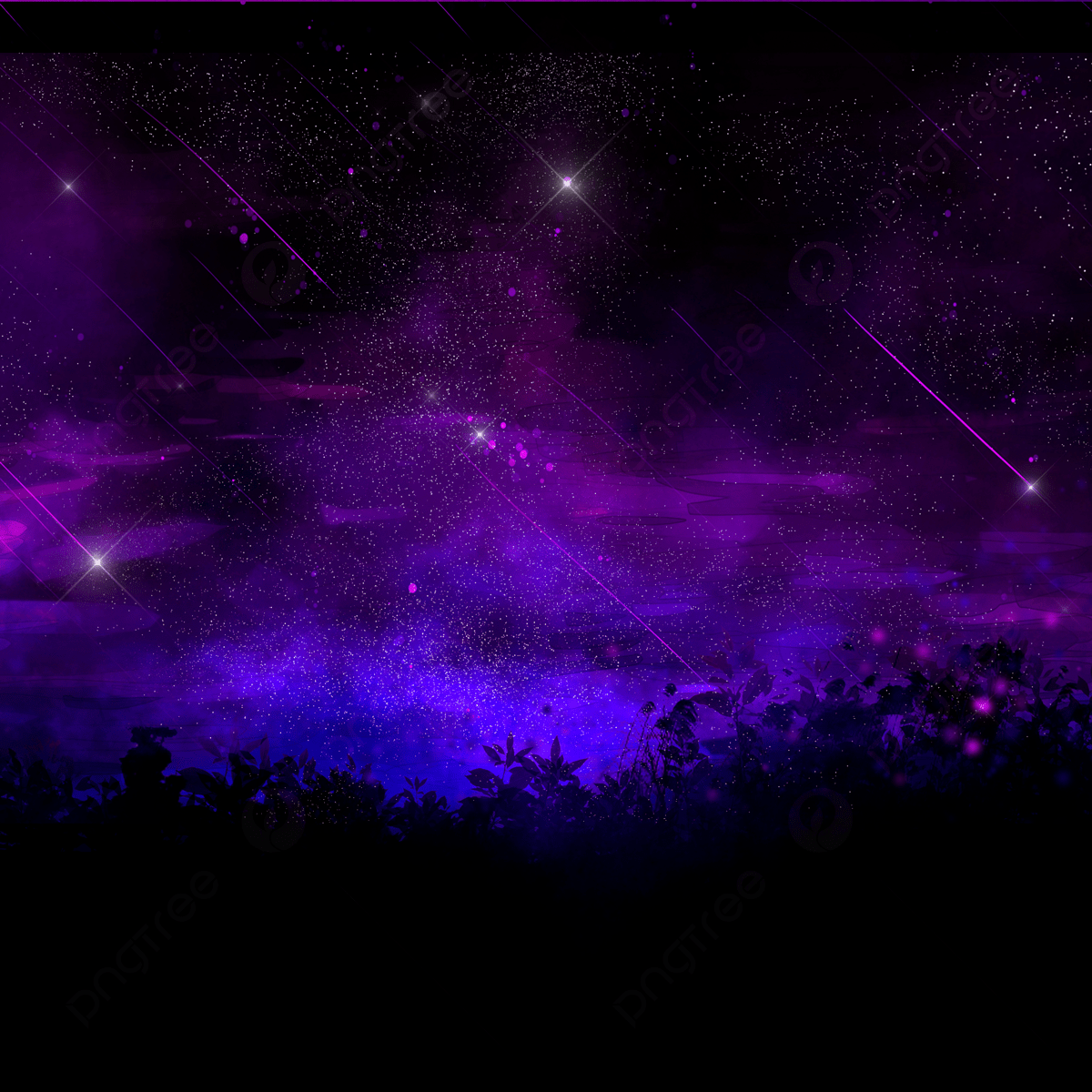 1200x1200 Purple Starry Sky And Black Trees Silhouette, Wallpaper, Violet, Starry Sky Background Image And Wallpaper for Free Download