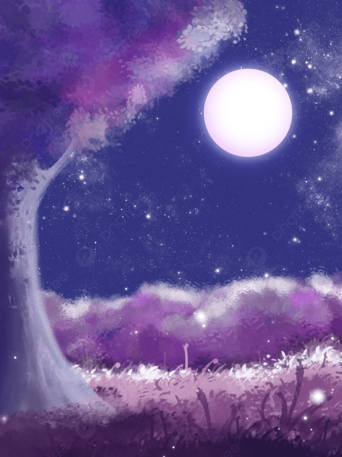 1200x1604 Full Purple Dreamy Hand Drawn Woods Night Starry Sky Background Wallpaper Image For Free Download