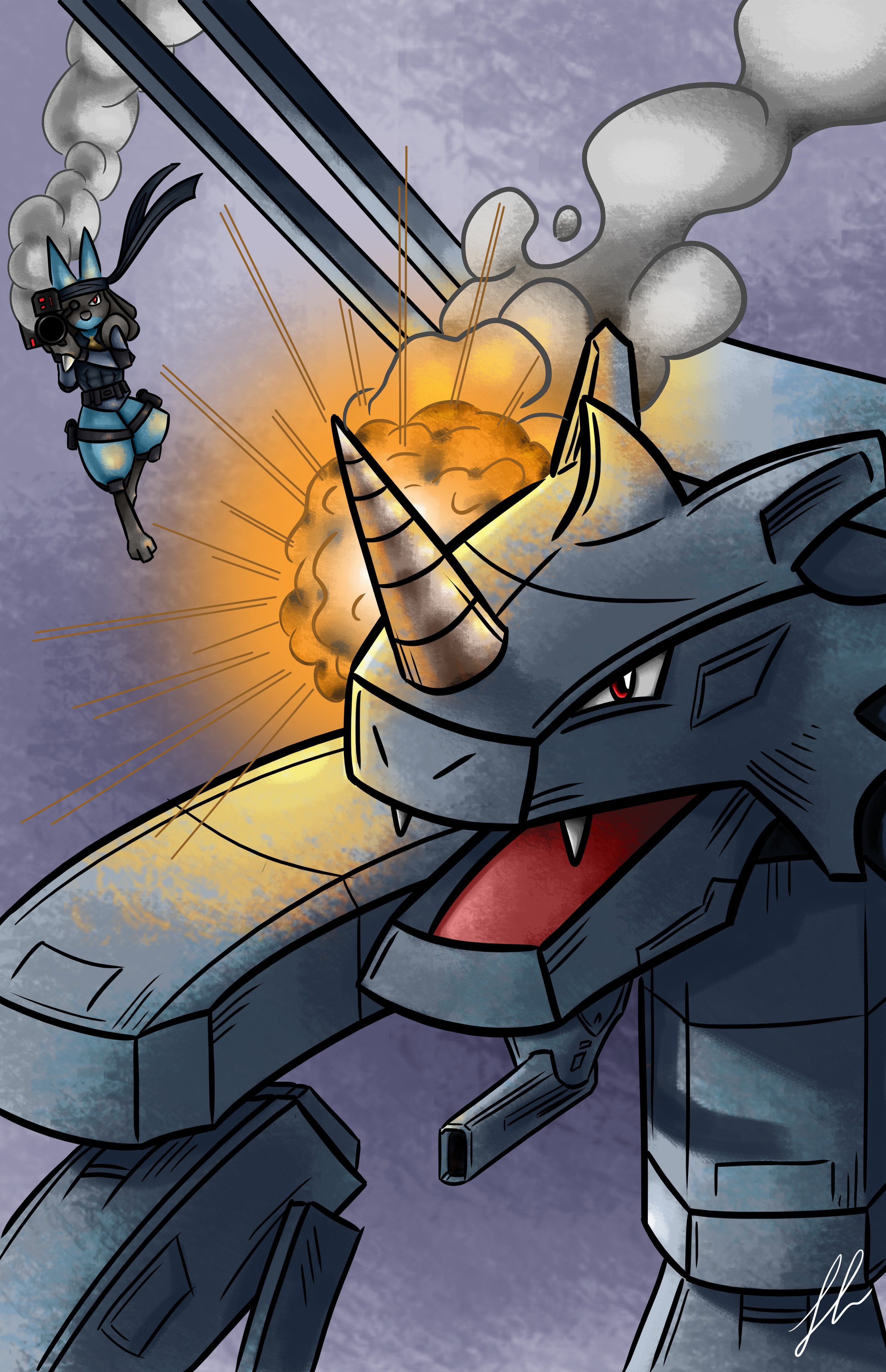 3281x5081 Digital painting of Lucario Snake vs. Metal Gear Rhydon