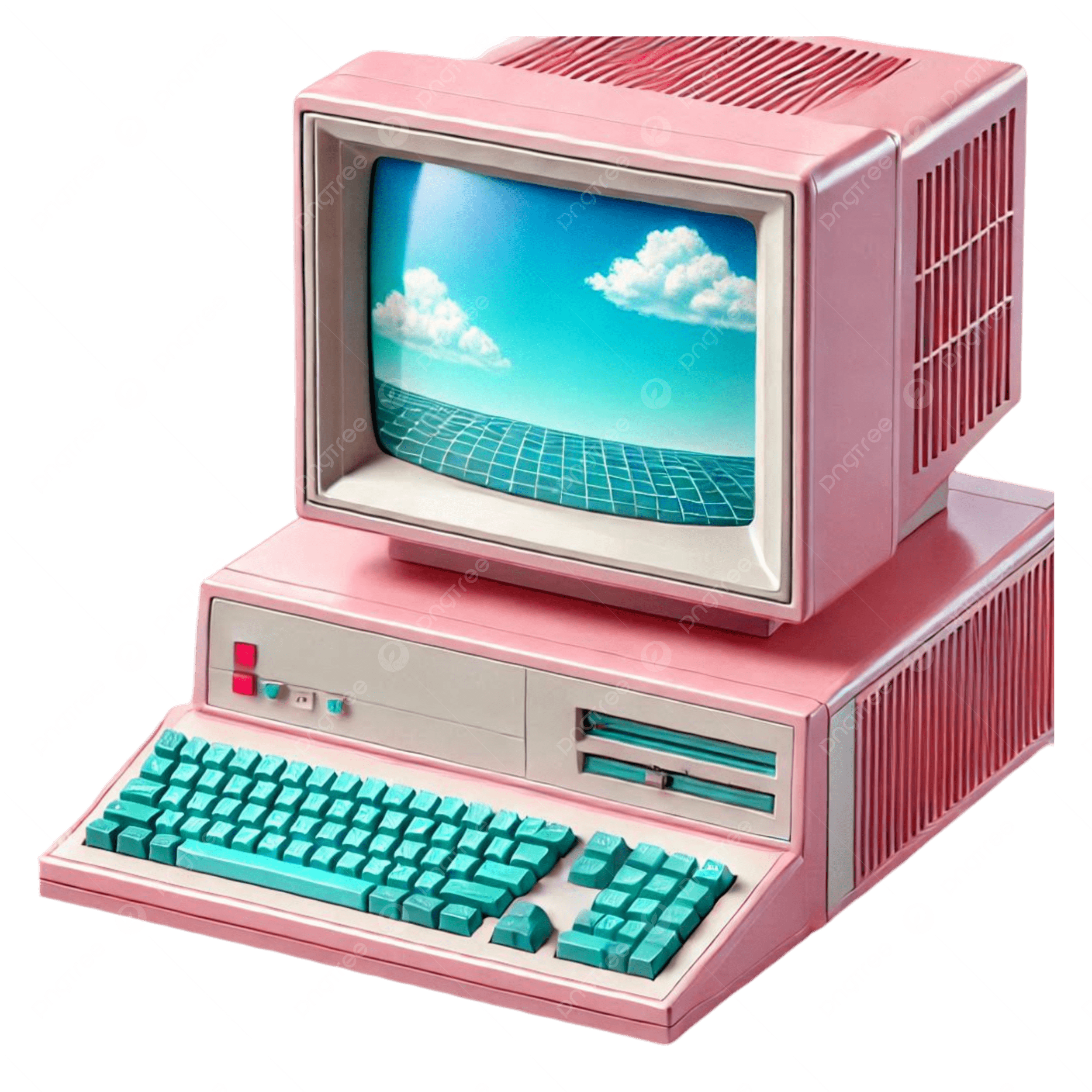 2500x2500 Vintage Pink Computer With Retro Futuristic Wallpaper On Screen, Vintage Pink Computer, Retro Futuristic, Wallpaper PNG Transparent Image and Clipart for Free Download