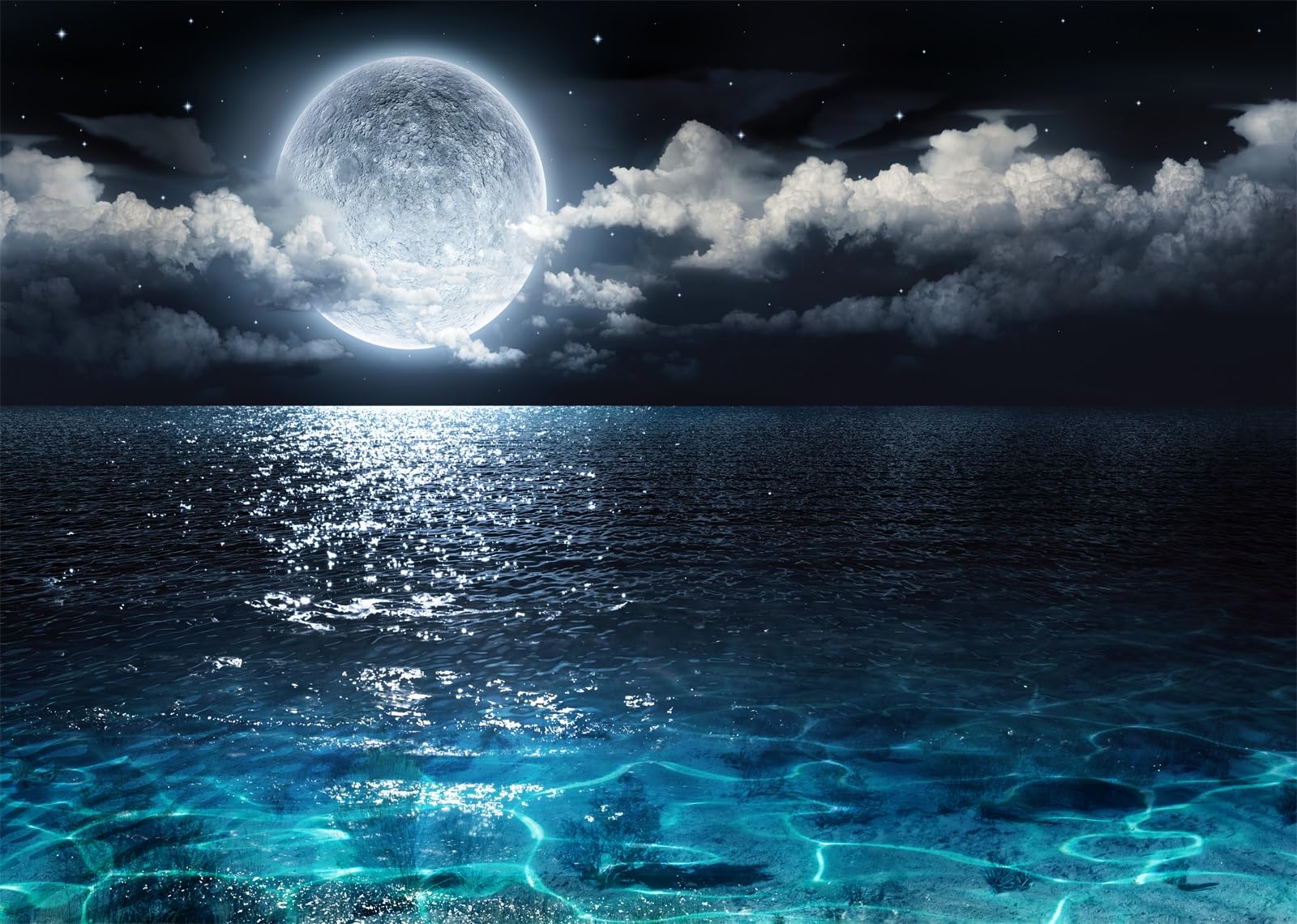 1600x1140 Amazon.com : CORFOTO Fabric 12x10ft Moon Night Backdrop Sky Sea Full Moon Background for Photohoots, Parties & Decorations