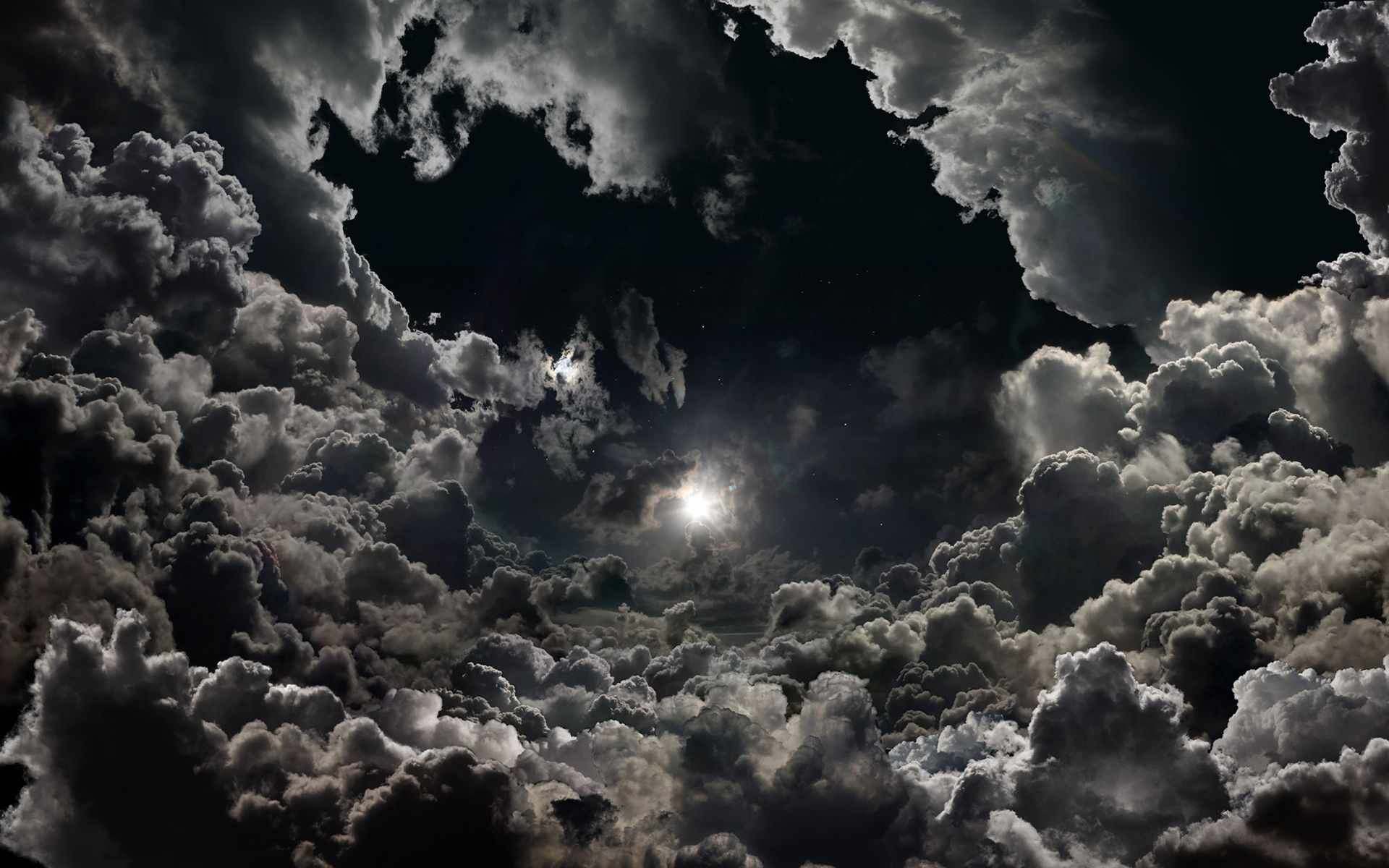 1920x1200 HD Night Sky: Moonlight Breaking Through Cloudy Naturex1200