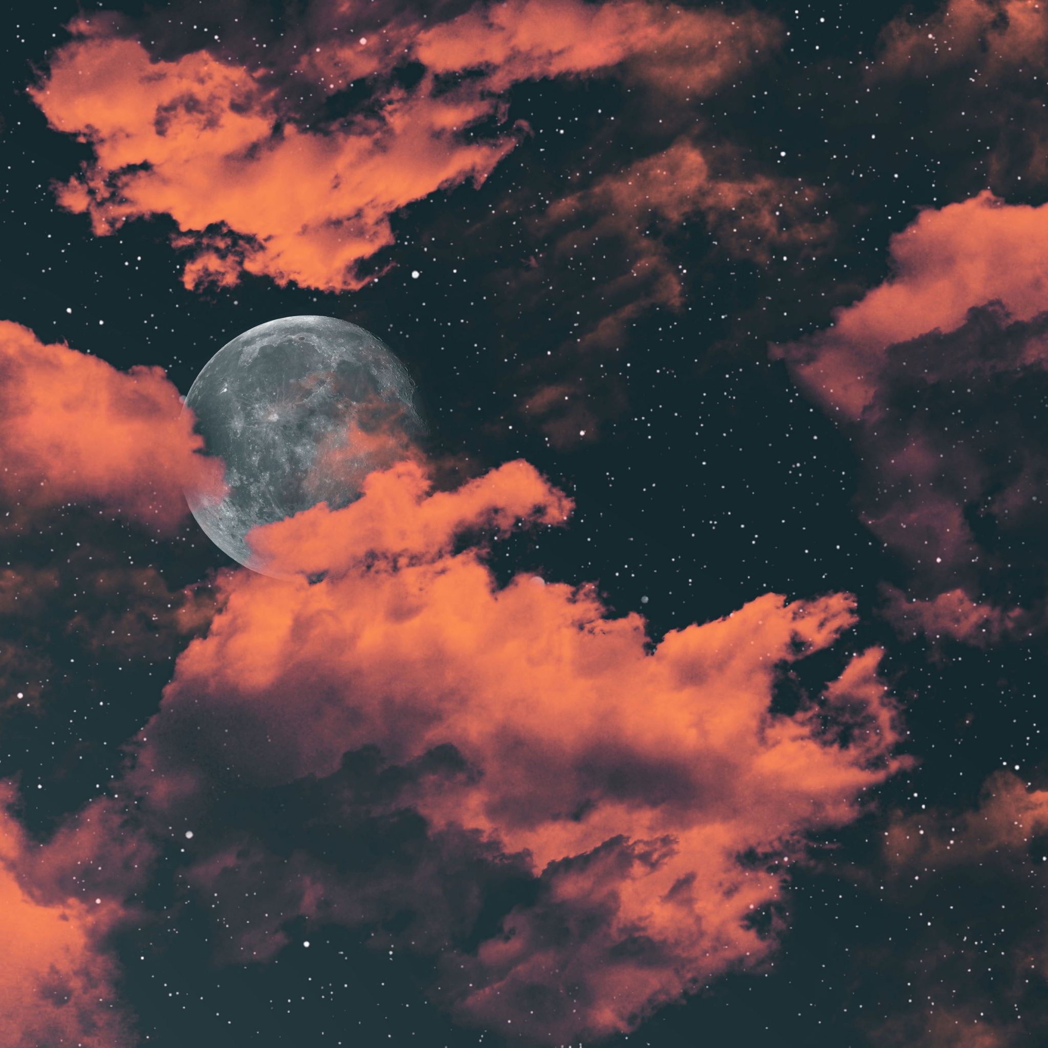 2048x2048 Full moon Wallpaper 4K, Dark background, Cloudy Sky