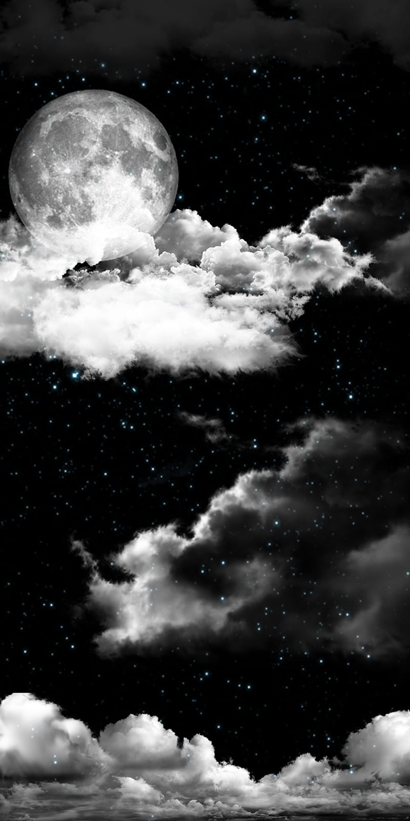 800x1600 Cloudy night, clouds, dark, galaxy, moon, stars, HD phone wallpaper