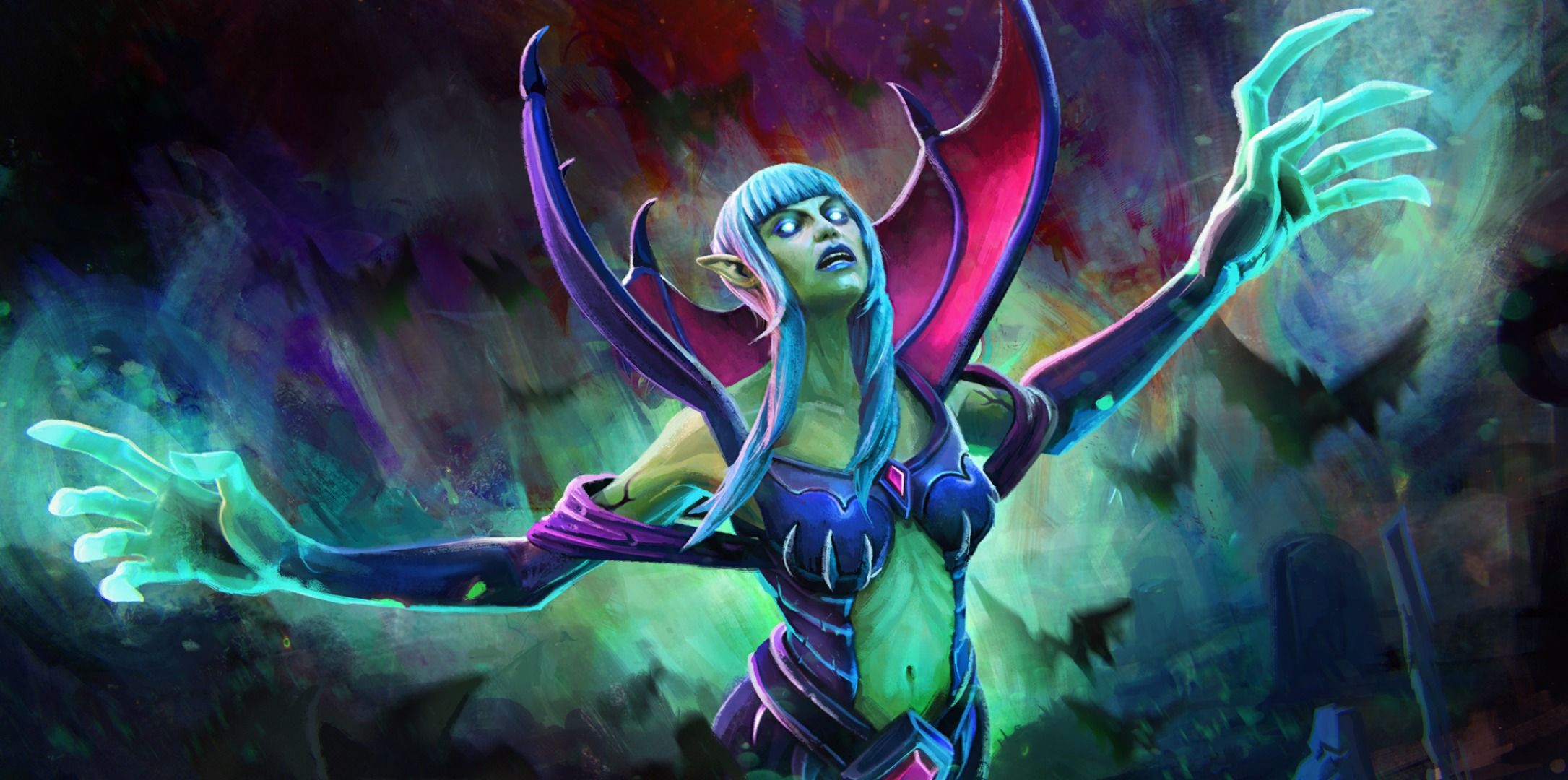2171x1080 Wallpaper girl, art, dota krobelus, death prophet for mobile and desktop, section игры, resolution 2171x1080